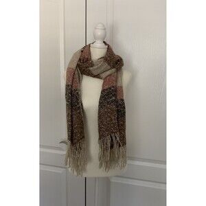 Boutique Womens Scarf Wrap Shawl Brown Dk Chocolate Mauve Beige 69 x 26 Fringe